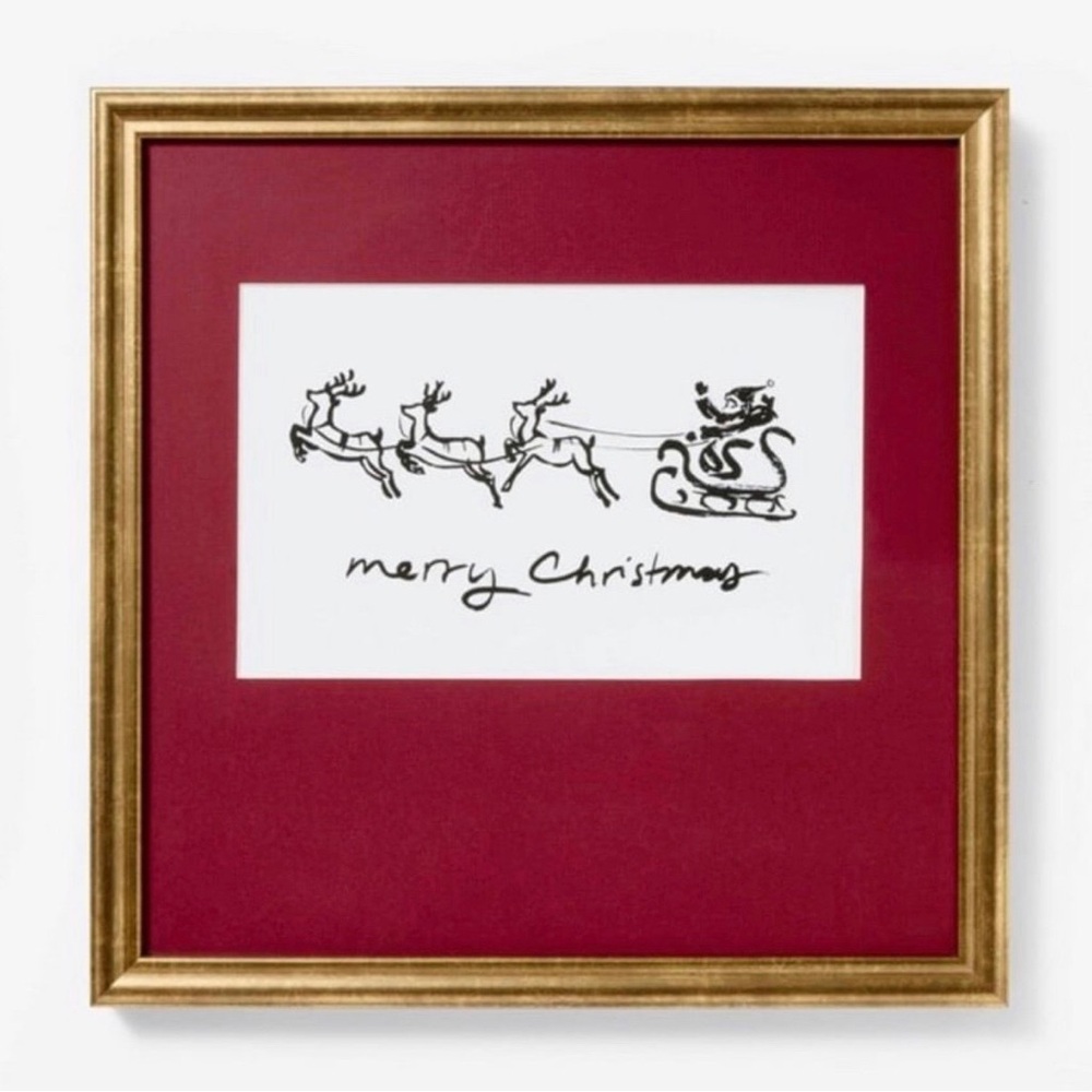 14"x14" Merry Christmas Santa & Reindeer Framed Wall Art  - Threshold